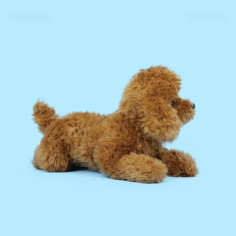 Amber Fable Lying Brown Poodle Plush Dog Toy