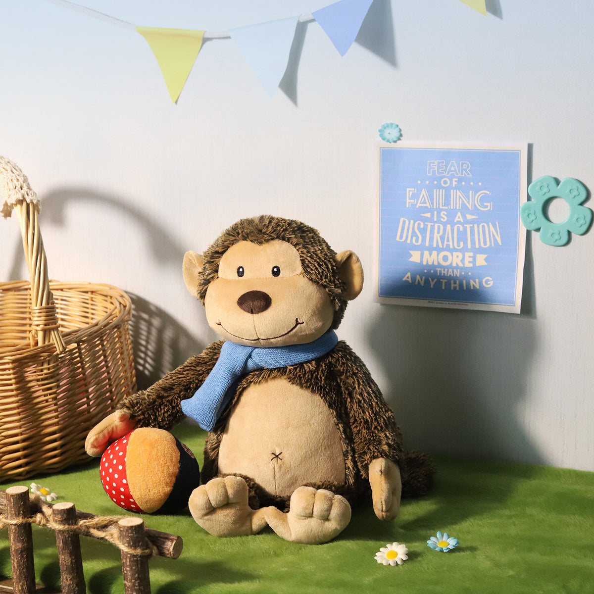 Amber Fable Monkey with Blue Scarf Plush Toy